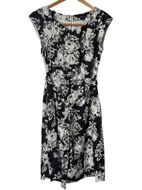 Land's End 100% Linen Midi Dress Floral Spring Wedding Guest Garden Party Size 2
